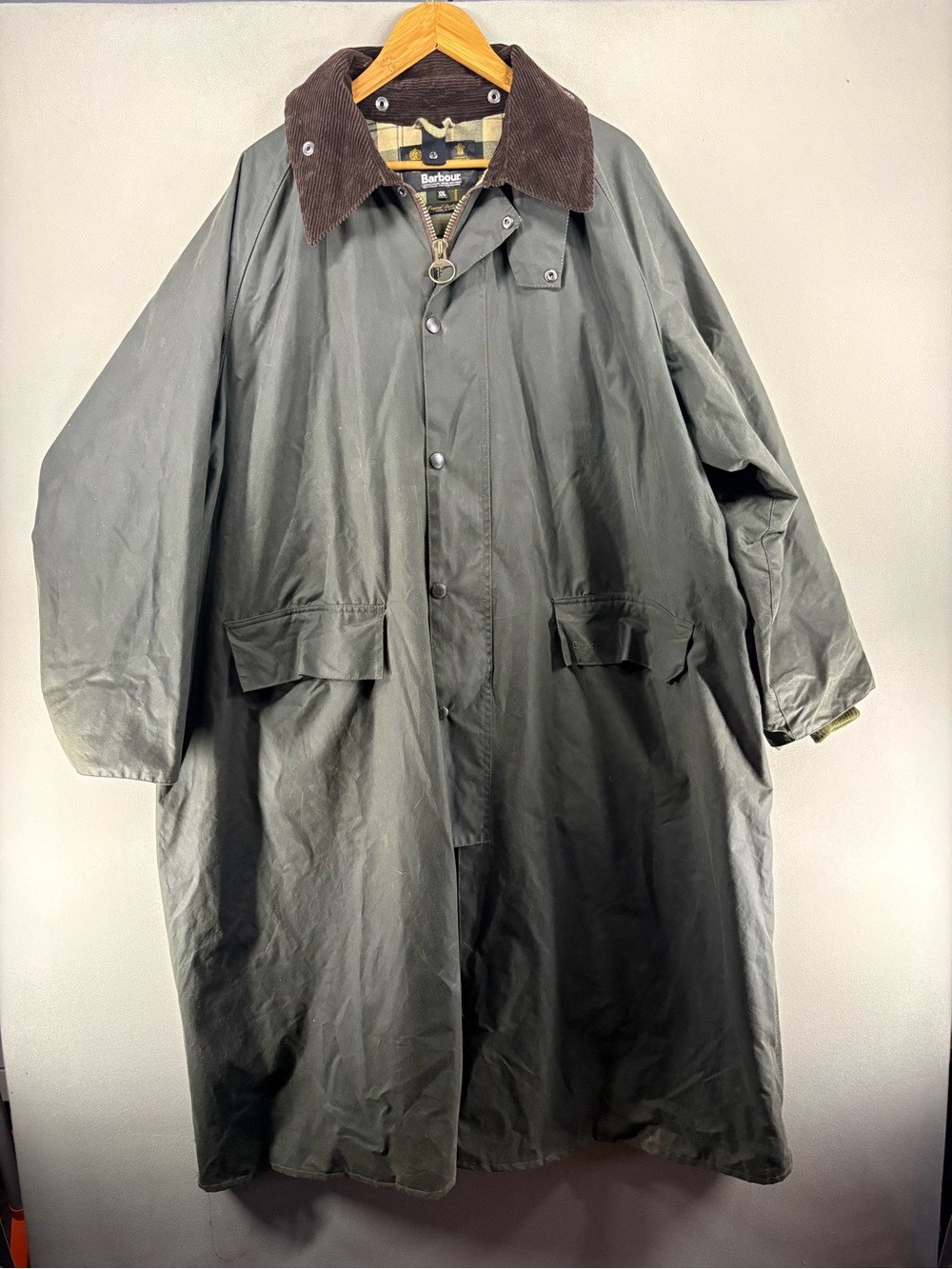 Vintage Barbour Burghley Wax Trench Coat Jacket Sz XXL Green England